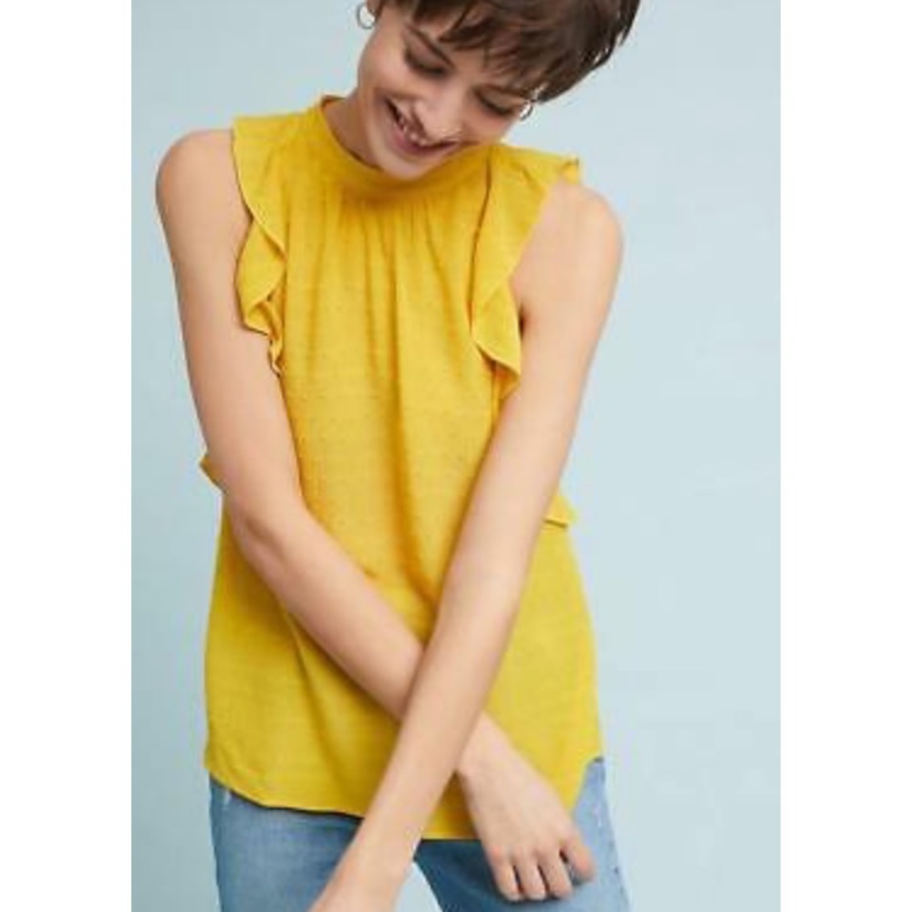 Anthropologie Maeve yellow ruffle tank